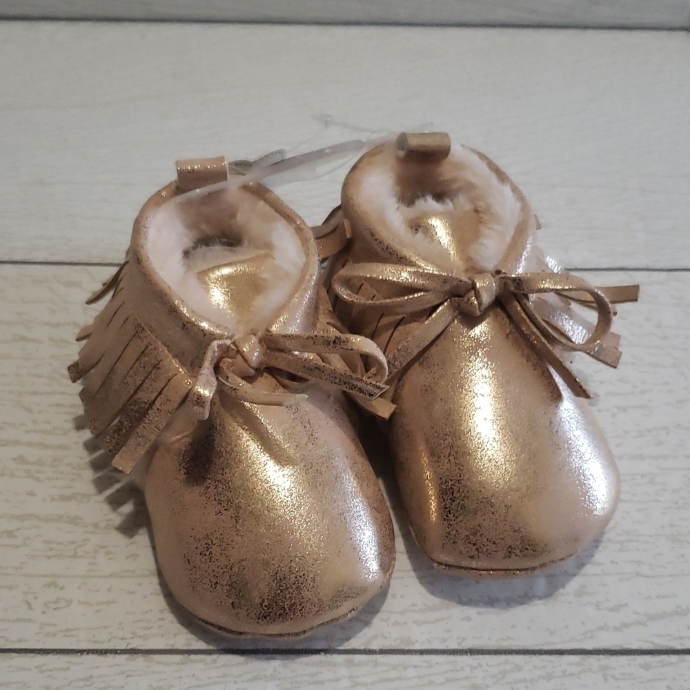 Gold rose booties with fringes baby girls shoes 3